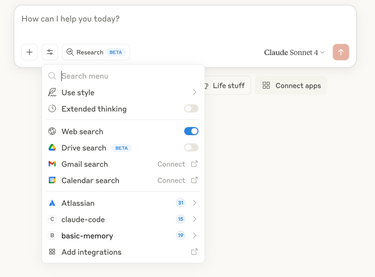 Claude - Tools menu