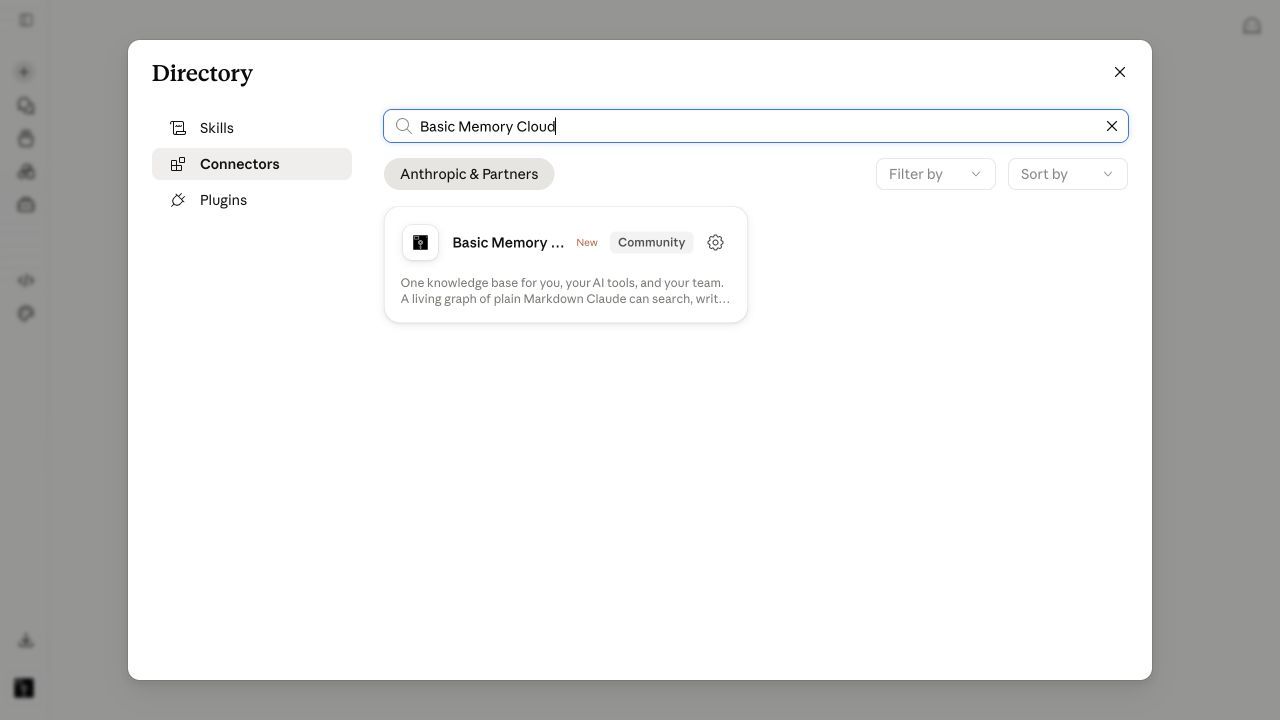 Basic Memory Cloud in Claude’s Connectors Directory.