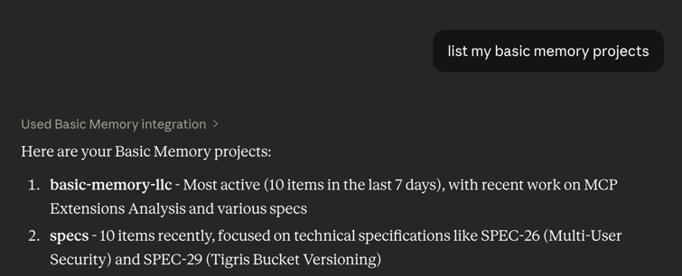 Claude - Project list response