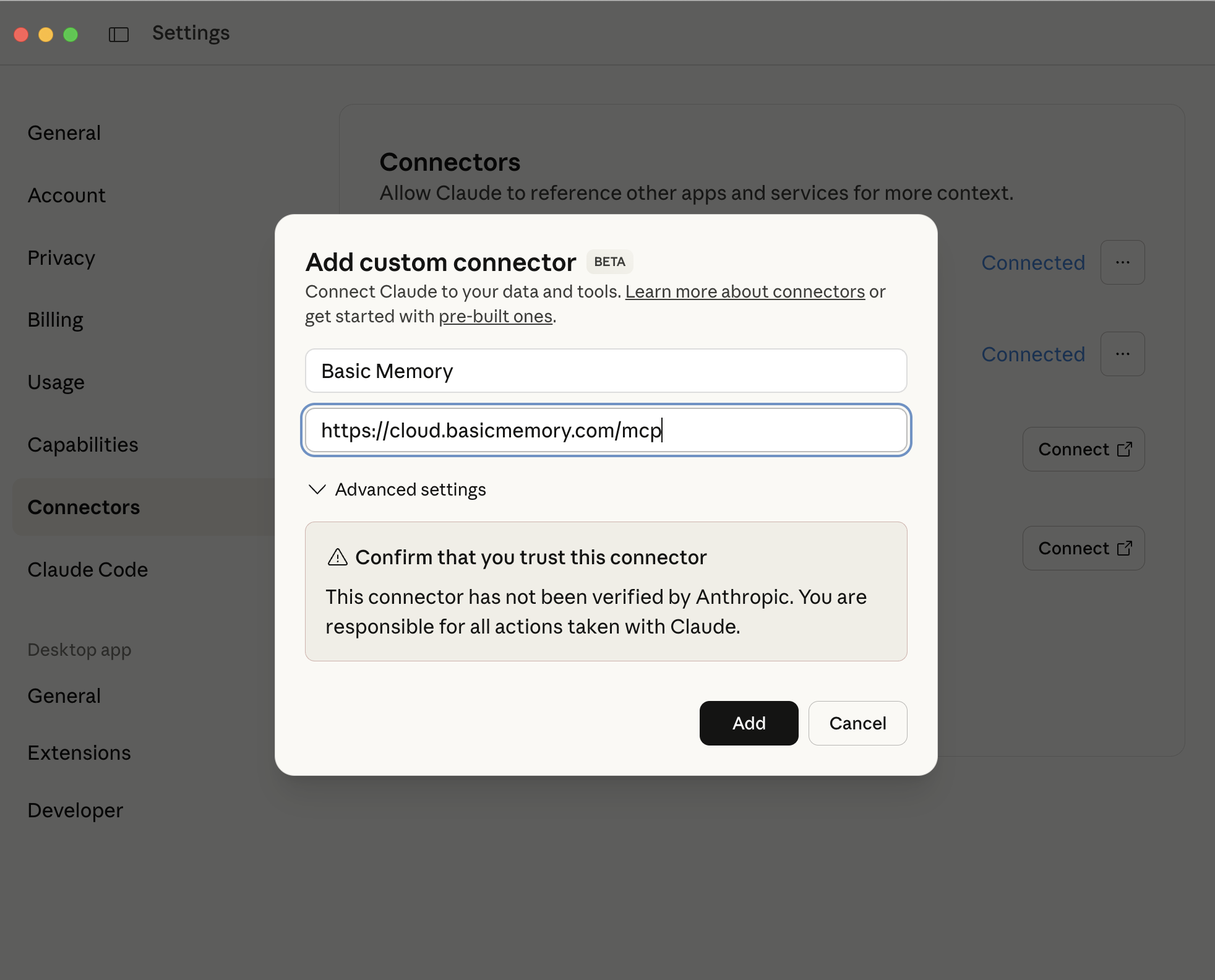Claude Add Connector