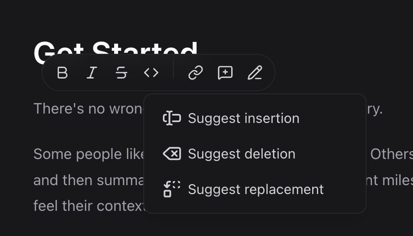 Insertion, deletion, and replacement options in the Cloud editor