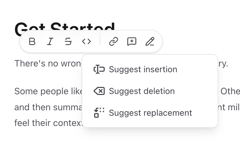 Insertion, deletion, and replacement options in the Cloud editor